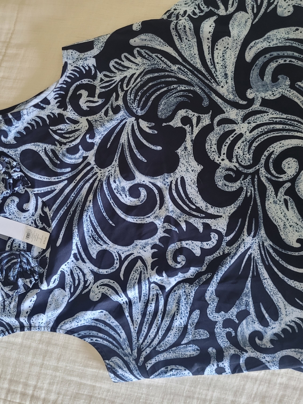 Chicos Navy and Light Blue Floral Print Top